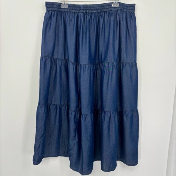 Laura Plus New Plus Size Tier Tencel Denim Midi Skirt Size 22 - Picture 2 of 10